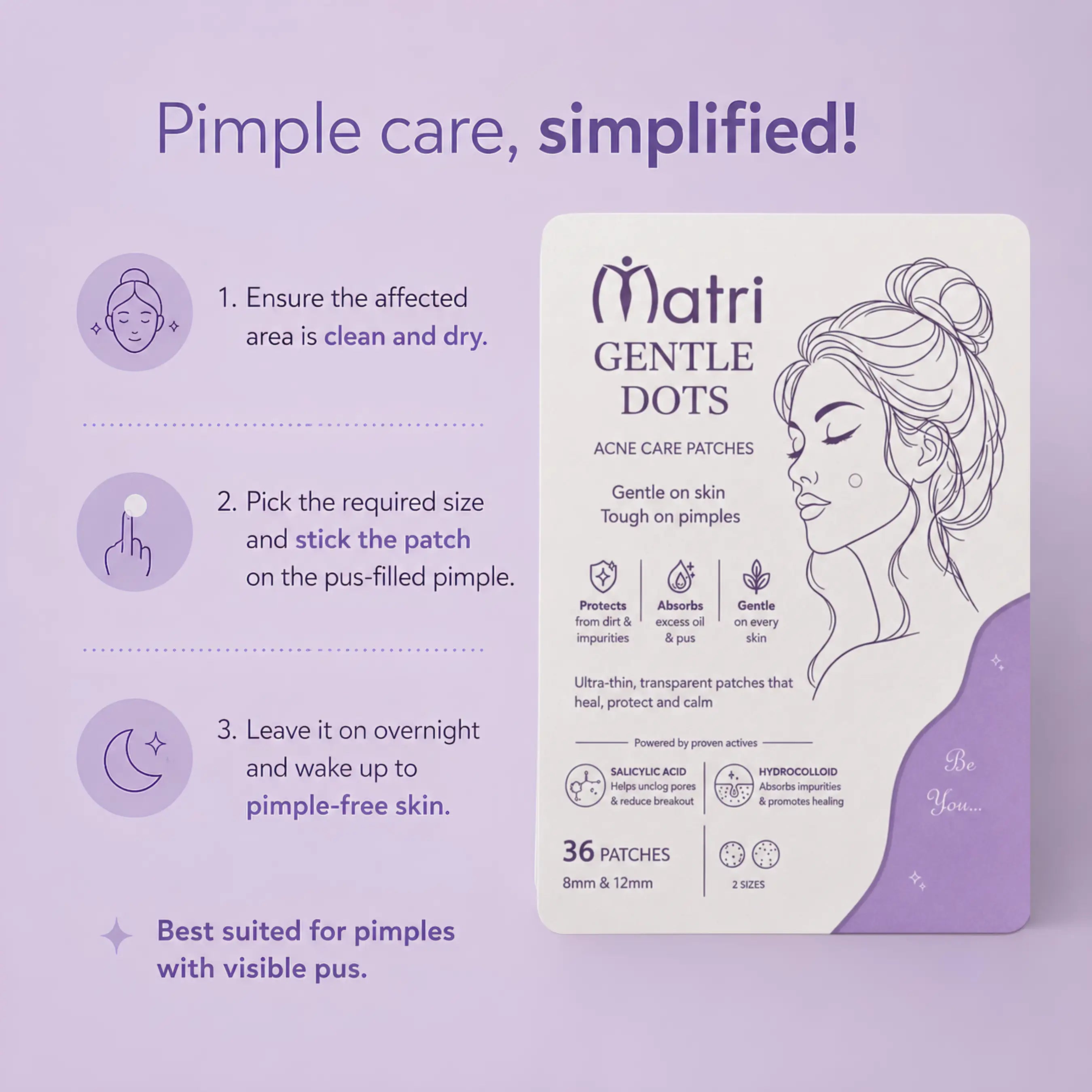 Matri Hydrocolloid Acne Care Pimple Patches - Pack of 2